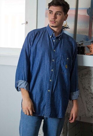 VINTAGE NAUTICA DENIM SHIRT LOGO 90S L 13.3
