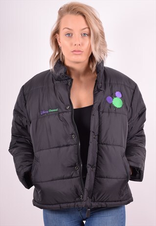 DISNEY WOMENS VINTAGE PADDED JACKET MEDIUM BLACK 90S