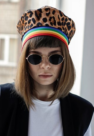 ANIMAL PRINT RAINBOW DENIM BERET HAT