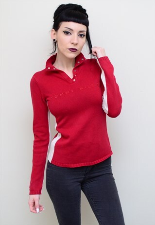 00'S RETRO TOMMY HILFIGER RIBBED RED WHITE JUMPER