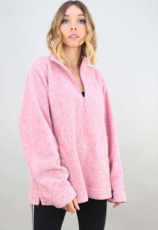 VINTAGE 90S OVERSIZED 1/4 ZIP PINK FLEECE