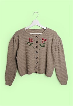 80's Handmade Cardigan Austria Tirol Hand Knit Sweater Puffy