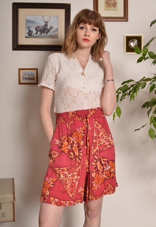 VINTAGE 80S ABSTRACT PRINT CULOTTES SHORTS IN RED
