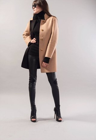 BEIGE COAT LONG BLAZER CASHMERE WOOL BLEND TWO SIDED F1784