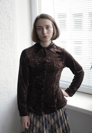 VINTAGE 70'S BROWN VELVET SHIRT