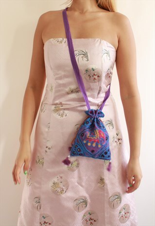 PURPLE MULTI ELEPHANT HAND EMBROIDERY MINI BAG