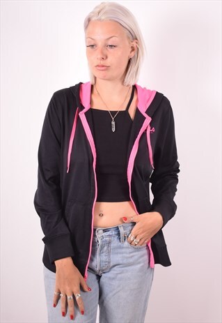 FILA WOMENS VINTAGE HOODIE JACKET LARGE BLACK 90S