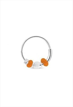 Sterling Silver Hoop With Orange and White Beads Unisex