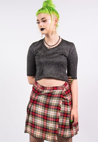 VINTAGE 90'S CROPPED SPARKLY RIBBED T-SHIRT TOP