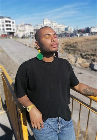 GREEN AND YELLOW STATEMENT EARRINGS