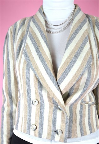 VINTAGE 90S BLAZER STRIPED CROPPED SHORT BEIGE