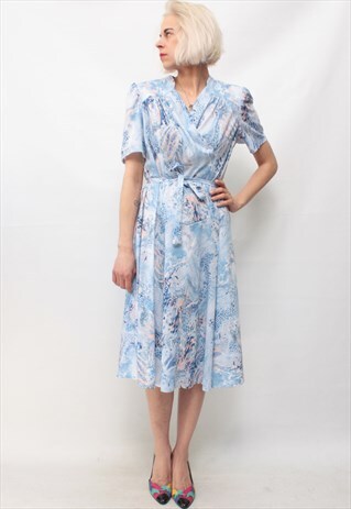 VINTAGE 80' BEAUTIFUL AMAZING MIDI PASTEL BLUE DRESS