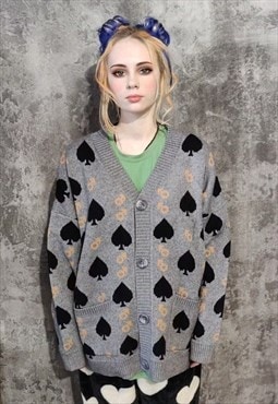 Heart print cardigan love knitwear sweater jumper grey black