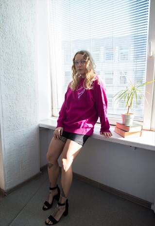 VINTAGE 80'S MAGENTA PINK WOOL JUMPER
