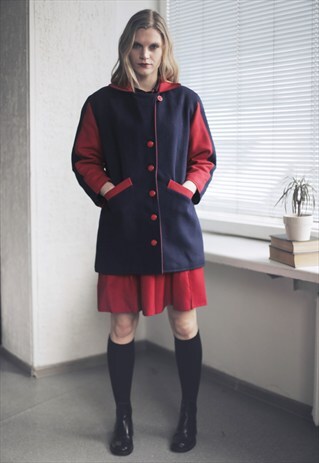 VINTAGE 70'S NAVY COLOUR BLOCK WOOL JACKET