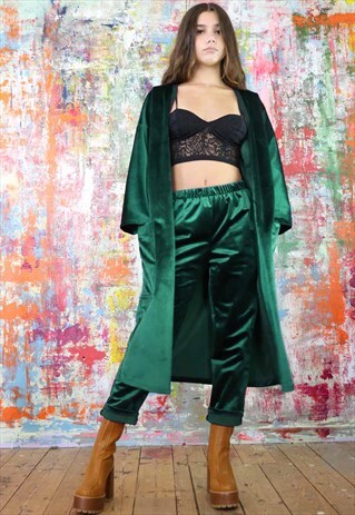 GREEN VELVET PANTS & DUSTER CO-ORDINATES