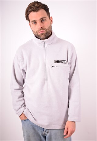 ELLESSE MENS VINTAGE FLEECE JUMPER LARGE GREY 90S