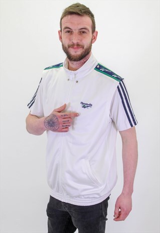 VINTAGE REEBOK SHORT SLEEVE FESTIVAL LOGO JACKET IN WHITE M