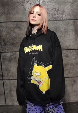 Homer Simpson hoodie loose Pikachu beam pullover in black