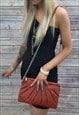 BROWN FAUX LEATHER CLUTCH BAG