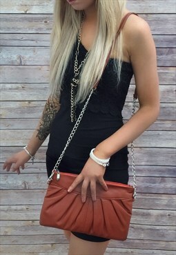 Brown Faux Leather Clutch Bag