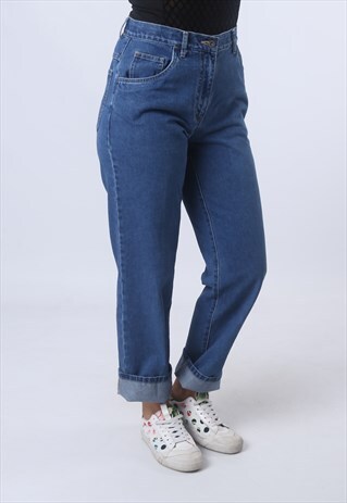 HIGH WAISTED DENIM JEANS TAPERED LEG VINTAGE UK 10 (K95A)