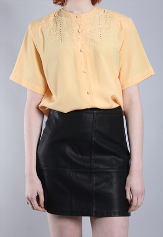 VINTAGE 80S LEMON EMBROIDERED BUTTON BLOUSE