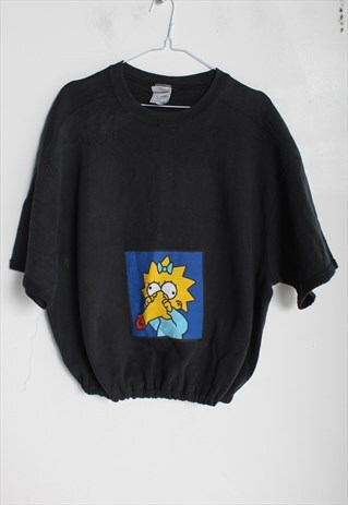 VINTAGE THE SIMPSONS CARTOON GRAPHIC CROPPED SWEATSHIRT BLAC
