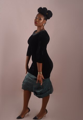 AYANTOLA VELVET PENCIL DRESS WITH HAND-WOVEN CLOTH