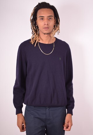 POLO RALPH LAUREN MENS VINTAGE JUMPER SWEATER LARGE NAVY 90S