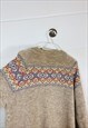 VINTAGE KNITTED WOOL CARDIGAN BEIGE ABSTRACT PATTERNED