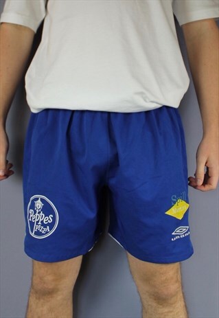 VINTAGE UMBRO SHORTS IN BLUE WITH FELT PRINTED LOGO AND DRAW