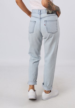 HIGH WAISTED DENIM JEANS WIDE TAPERED LEG UK 10 (OAU)
