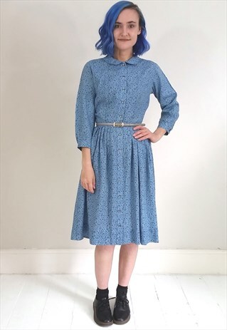 VINTAGE 60'S LIGHT BLUE COTTON PETER PAN COLLAR SHIRT DRESS