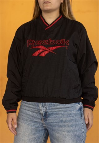 Vintage Reebok Y2K Sweatshirt Windbreaker in Black S