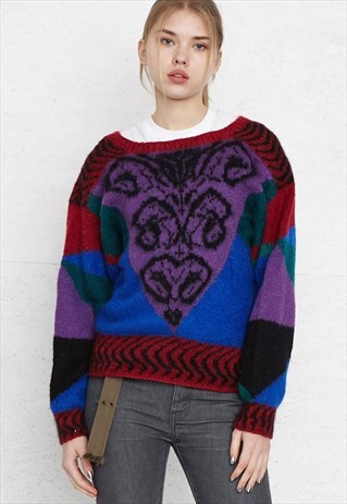 VINTAGE PURPLE ROUND NECK KNIT JUMPER SWEATER