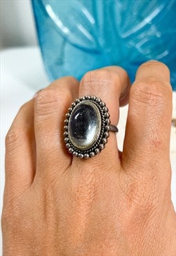 1970's Silver Ring with Large Clear Stone