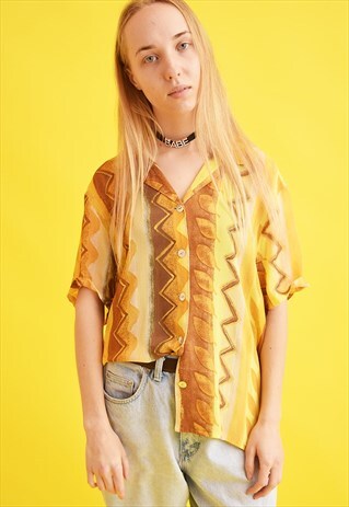 90'S RETRO ETHNIC PRINT OVERSIZED BLOUSE TOP