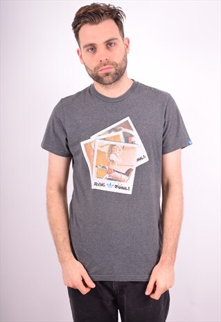 ADIDAS MENS VINTAGE T-SHIRT TOP MEDIUM GREY 90'S