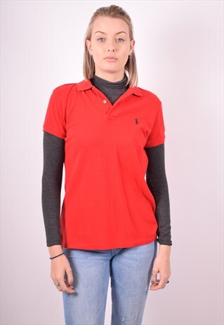 RALPH LAUREN WOMENS VINTAGE POLO SHIRT MEDIUM RED 90S