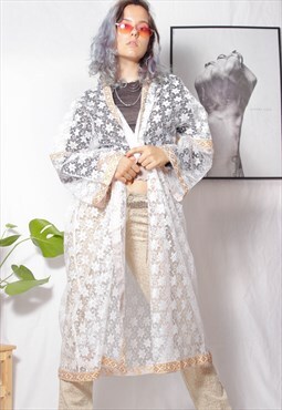 90s grunge y2k goth white lace sheer gold embroidery kimono