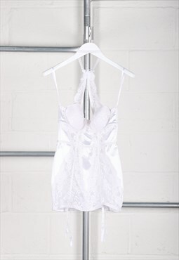 Vintage Lace Corset Lingerie Dress in White Y2K Small