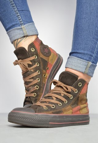 VINTAGE 90S CONVERSE BROWN BURGUNDY SUEDE PATCHWORK HI-TOPS
