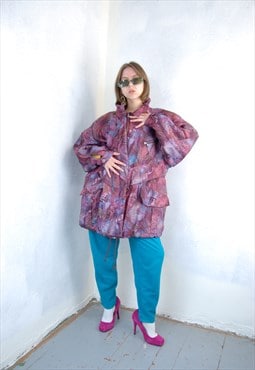 Vintage 90's light abstract oversized rain jacket in purple
