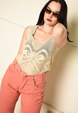 VINTAGE 80S PARIS CHIC HANDMADE SHEER TOP IN CROCHET