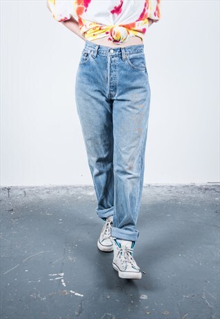 LEVI'S VINTAGE HIGH-WAISTED BLUE 501 PAINT MOM JEANS
