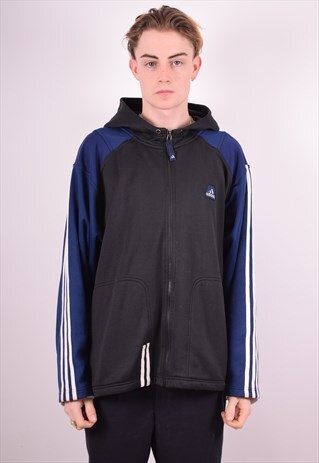 ADIDAS MENS VINTAGE HOODIE JACKET LARGE BLACK 90S