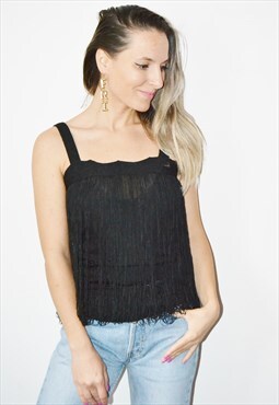 Vintage GUESS by MARCIANO Fringe Party Top in Black