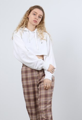 VINTAGE NAUTICA MEDIUM WHITE EMBROIDERED LOGO CROPPED HOODIE