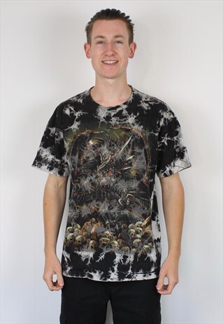 VINTAGE WILD T-SHIRT IN BLACK AND WHITE, WITH DRAGON PRINTS